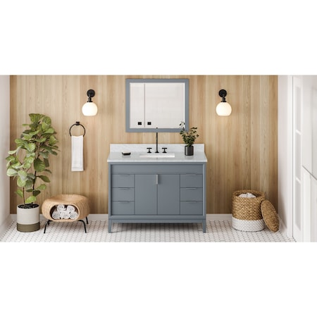 Jeffrey Alexander 48In. Blue Steel Theodora Vanity, White Carrara Marble Vanity Top, Undermount Rectangle Bowl VKITTHE48BSWCR